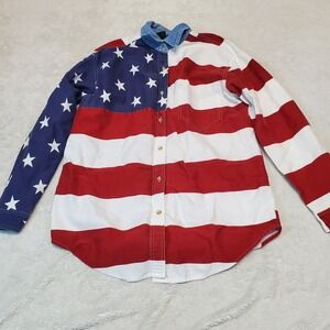 Quizz Red White Blue‎ Stars Stripes Patriotic Classic Button Shirt Men Medium